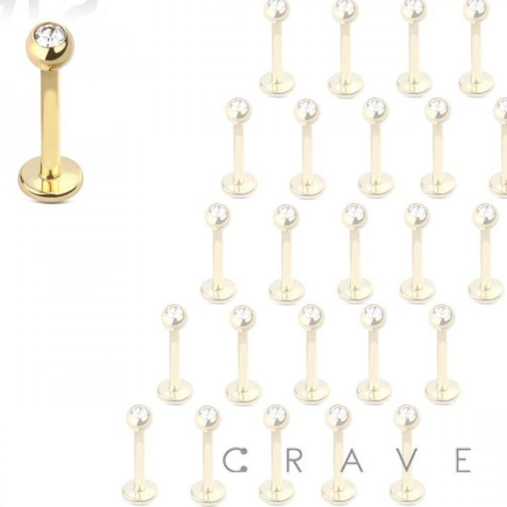 Gold PVD Plated 316L Surgical Steel Labret w/Gem